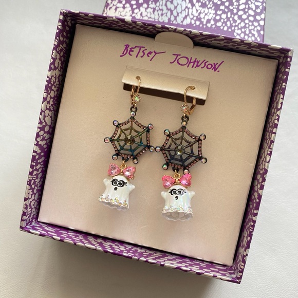 BETSEY JOHNSON Halloween Multi Crystal & Glitter Boo-Ghost Drop Earrings NIB - Picture 4 of 6